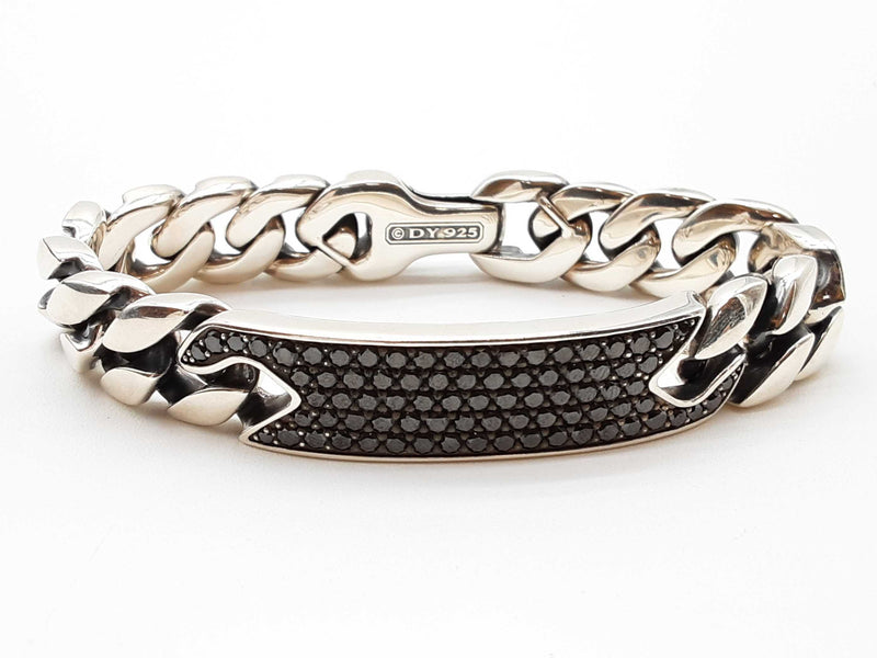 David Yurman Black Diamonds 0.925 Silver 111.1g Curb Chain Id Bracelet 7.5 In Do0625oxzxde