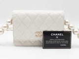 Chanel Mini Wallet On "Maxi Pearls" Chain In White Leather Fw1225srxdu