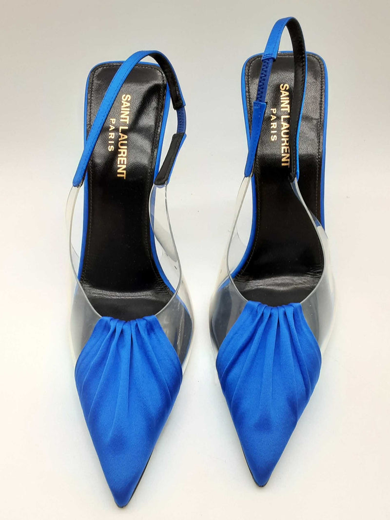 Saint Laurent Frida Chica Slingback Blue Satin Heel Size Eu 38.5 Do0924lwxde