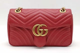 Gucci Gg Chevron Quilted Red Leather Marmont Shoulder Bag Eb1026wxzsa