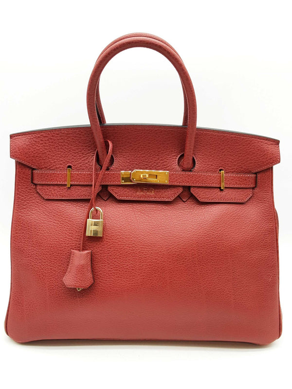 Hermes Birkin 35 Rouge Red Buffalo Skipper Gold Hardware Handbag Do0125exzxde