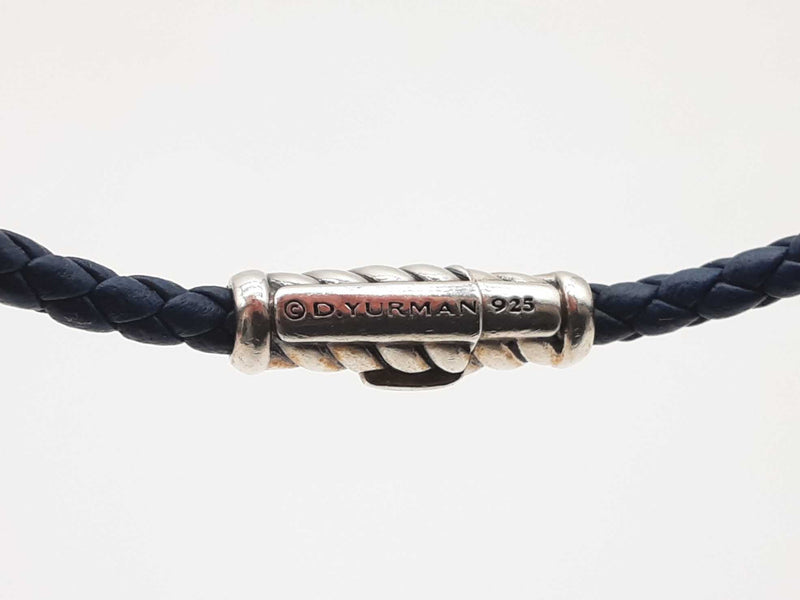 David Yurman Metro 0.925 Silver 13.0g Blue Leather Cable Bracelet Do1024loxde