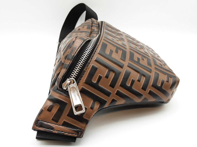 Fendi Vitello Zucca Ff Maya Brown Embossed Leather Belt Bag Do0525exzde
