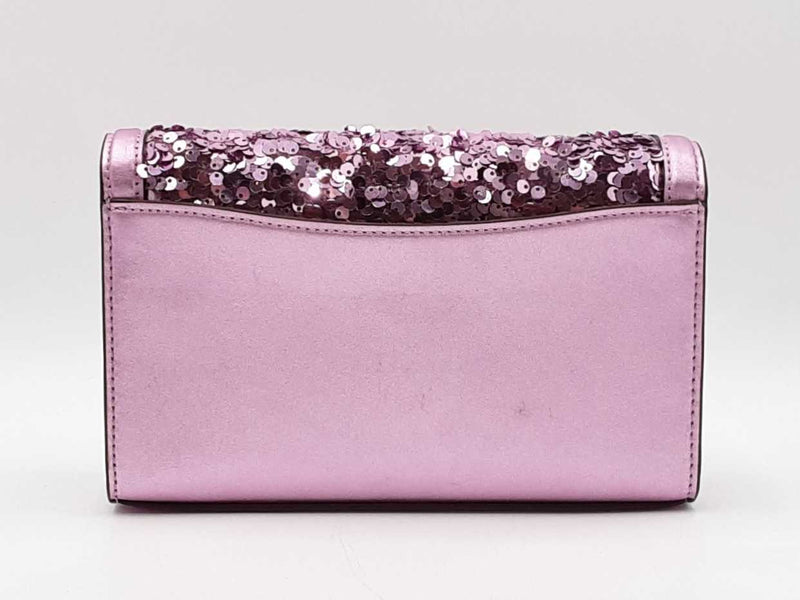 Coach Small Flap Clutch In Lilac Metallic Leather & Sequins Fw1125