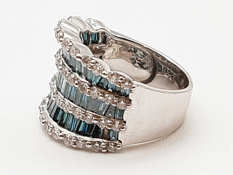 2.40 Cttw White Blue Diamonds 14k White Gold 7.6g Ring Size 7.25 Do0725pxzde