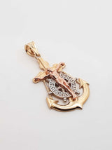 10k Tri-tone Gold Mariner Anchor Crucifix Pendant 3 Grams Fw0726lcxdu