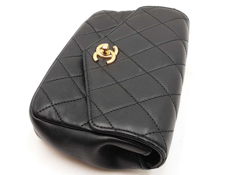 Chanel Envelope Flap Waist Bag In Diamond-quilted Black Leather Fw0825lpzxdu