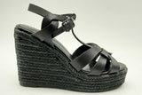 Saint Laurent Black Leather Wedge Espadrilles Size 36 Eb1124crsa