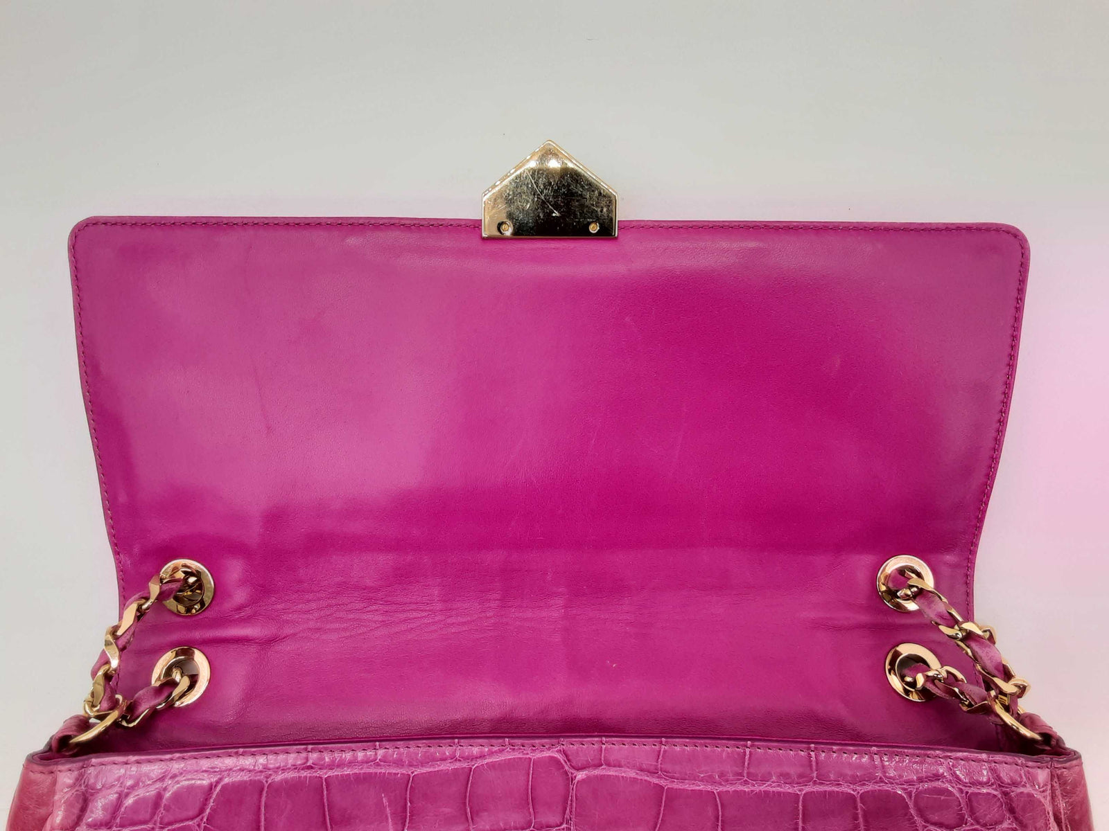 Gianni Versace Pink Crocodile Embossed Leather Shoulder Bag