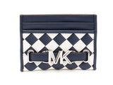 Michael Kors Reed Large Card Holder In Navy & White Woven Leather Fw0826wzdu