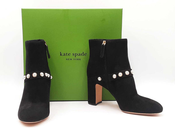 Kate Spade Stunner Faux Pearl Booties In Black Suede Size Us 9.5b Fw0725ixdu