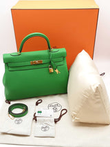 Hermes Kelly 35 Bamboo Green Clemence Rose Gold Shoulder Bag Do0325lwxzxde