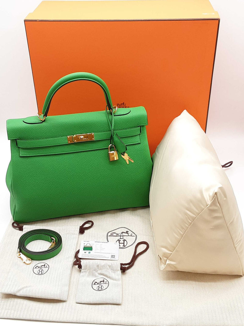 Hermes Kelly 35 Bamboo Green Clemence Rose Gold Shoulder Bag Do0325lwxzxde