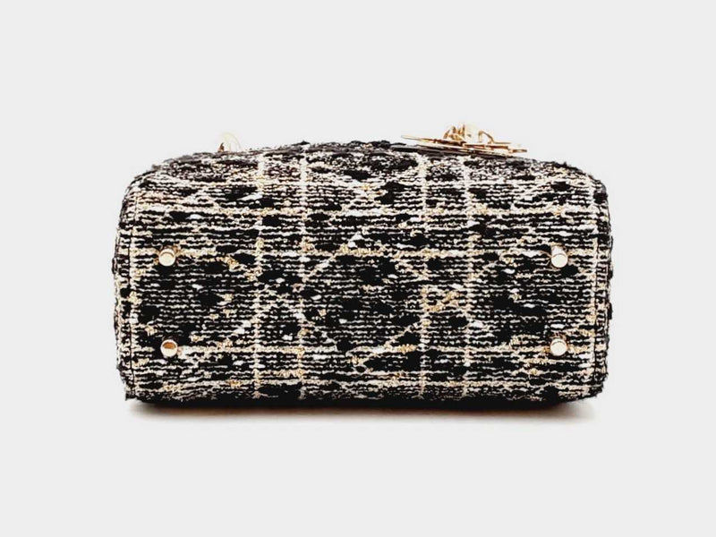 Christian Dior Mini Lady Dior In Tweed & Gold Cannage Fw0825wzxzdu