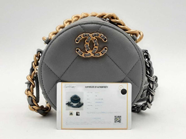 Chanel 19 Round Lambskin Crossbody Gray Aa0525ezxsa
