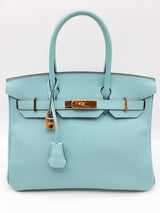 Hermes Birkin 30 Bleu Atoll Tiffany Blue Epsom Gold Hardware Handbag Do0125lpxzxde