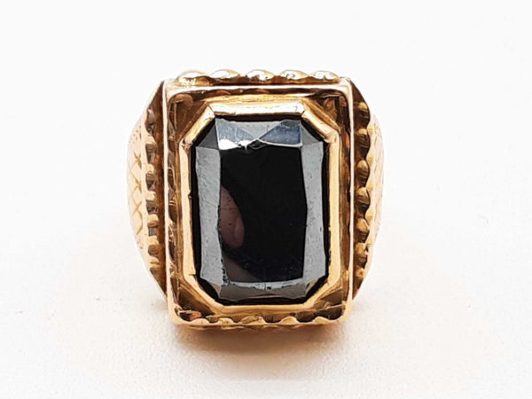 18k Two-tone Gold Synthetic Black Spinel 10.8g Ring Size 8.5 Do0225rxzde