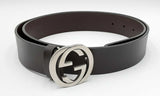 Gucci Leather Belt With Silver Tone Interlocking Gg Buckle Eborxdu