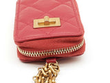 Chanel Quilted Red Leather Zip Coin Chain Pouch Eb1125wxzde