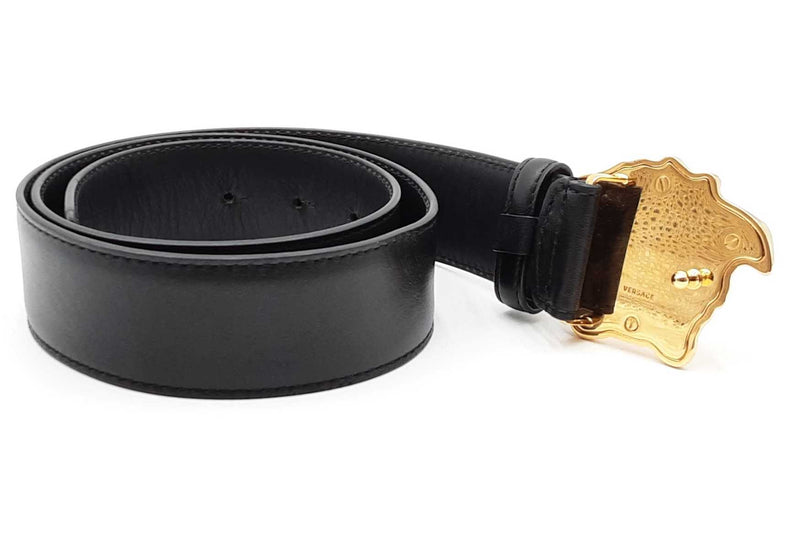 Versace Black Leather Belt With Gold Tone Medusa Buckle Eb1224lrxdu