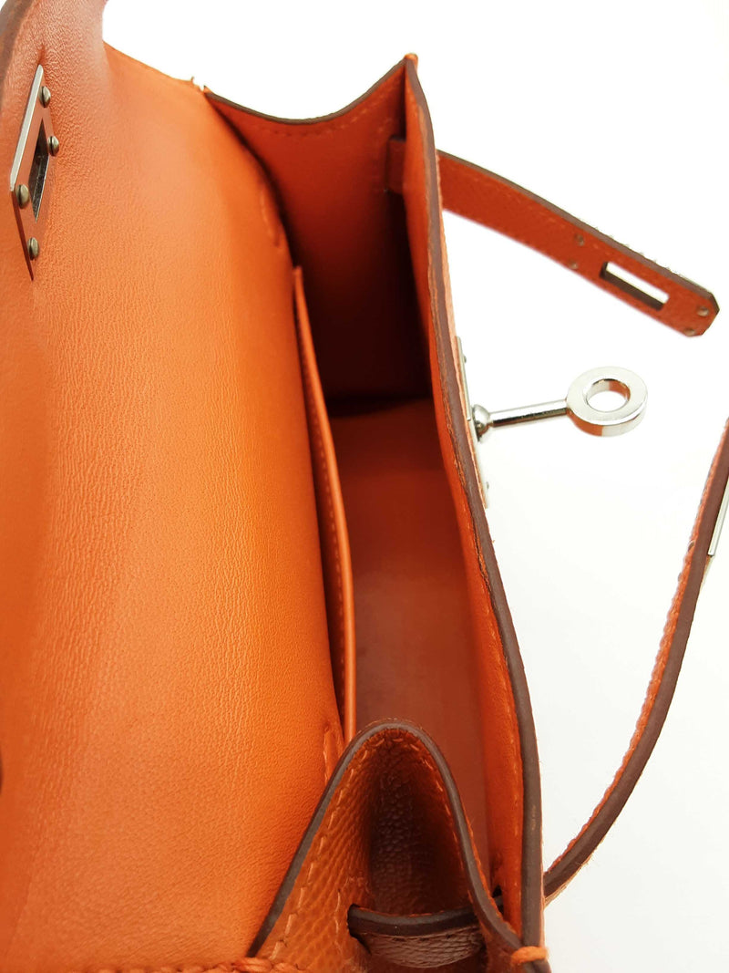 Hermes Sac Kelly Ii Sellier Mini Orange Epsom Palladium Shoulder Bag Do0425lsrxzde