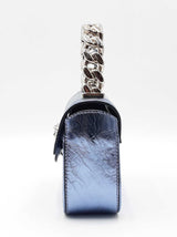 Versace La Medusa Top Handle Bag In Metallic Blue Crinkled Lambskin Fw1026prxdu