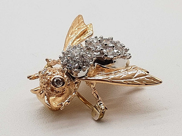 1.25 Cttw Diamonds 14k Two Tone Gold 8.3g Bee Pin Pendant Do0425irxde