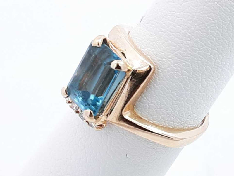 Blue Gemstone & Diamond Ring In 14k Yellow Gold 4.2 Grams Size 6 Eb0824lpxsa