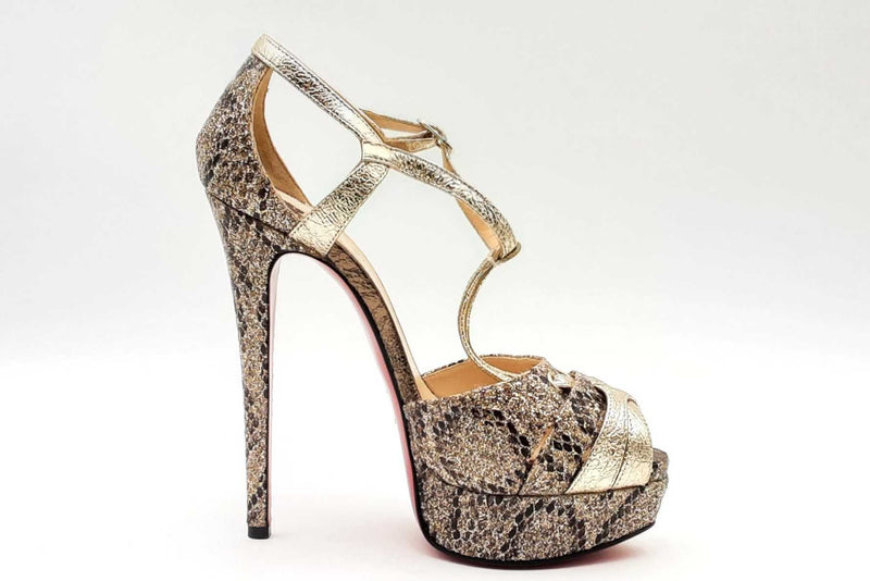 Christian Louboutin Glennalta Glitter Gold Metallic Snakeskin Pumps Eb0225lxzsa