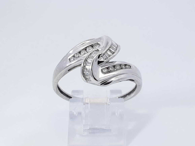 0.26 Cttw Diamond & 14k White Gold Swirl Ring 4 Grams Size 11 Fw0925lczdu9