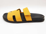 Hermes Chypre Yellow Leather Rubber Slides Size Eu 45 Do1225rxzde
