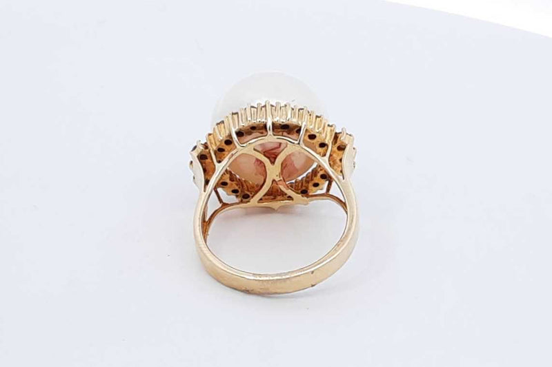 Pearl & Diamond Ring In 14k Yellow Gold 8.2 Grams Size 6.5 Eb1025prxdu