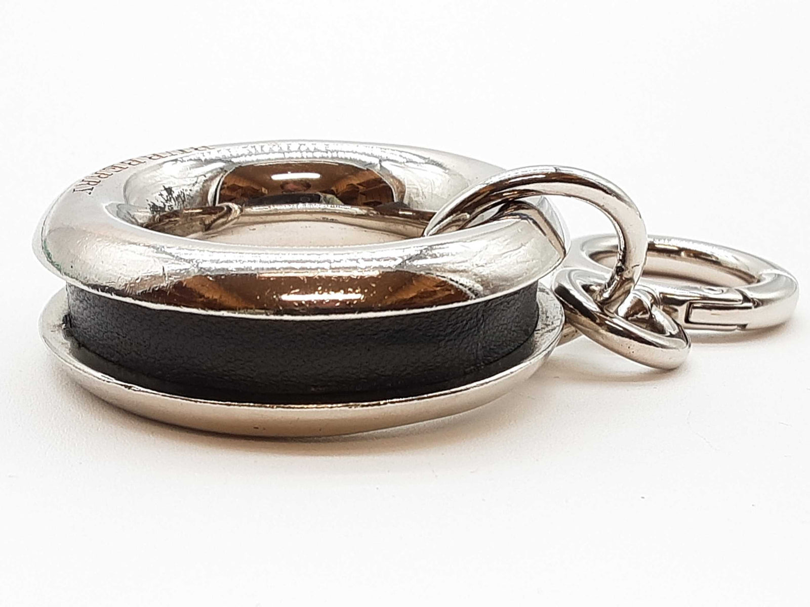 Burberry Palladium Plated Leather Detail Grommet Keychain Bag  display picture 1