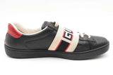 Gucci Ace Logo Strap Black Leather Sneakers Size 7.5 Eb0526crsa