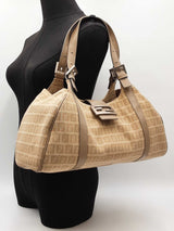 Fendi Zucchino Shoulder Bag In Beige Ff Logo Canvas Fw0726oordu