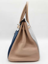 Hermes Custom Birkin 35 Blue Beige Clemence Palladium Handbag Do0825srxzde