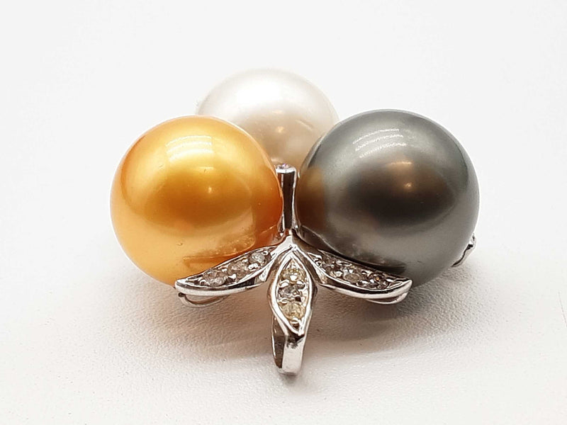 Trio White Gray Gold Pearls Diamonds 14k White Gold 16.2g Pendant Do0325rwxde
