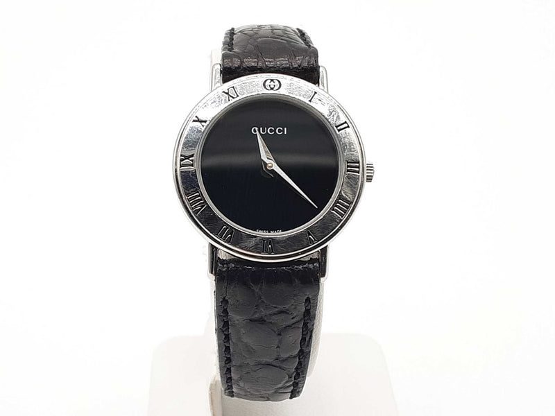 Gucci 3000l 24 Black Dial Stainless Steel Leather Band Quartz Watch Do0124lxzde