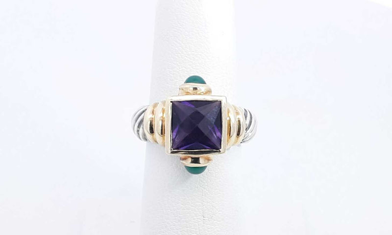 David Yurman Sterling Silver & 14k Yellow Gold Amethyst Ring Sz 5.75 Eb0723wrxsa