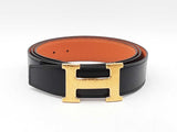 Hermès Constance H Buckle & Reversible Black & Orange Leather Belt Fw1025pxzdu
