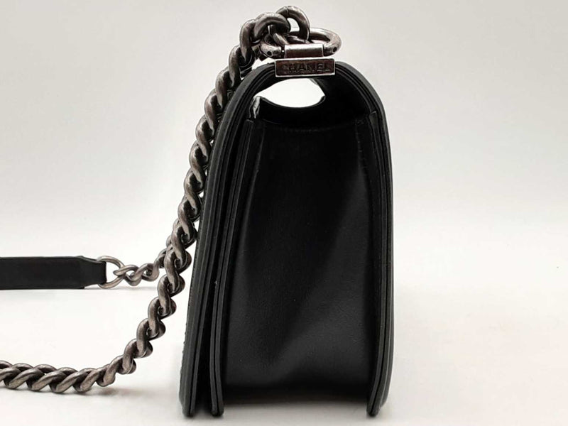 Chanel Medium Boy Bag Woven Leather Black Handbag Aa0425lexzsa
