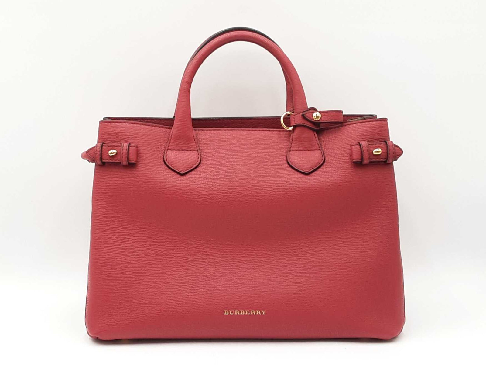 Burberry Banner Tote Bag In Red Leather & House Check Canvas