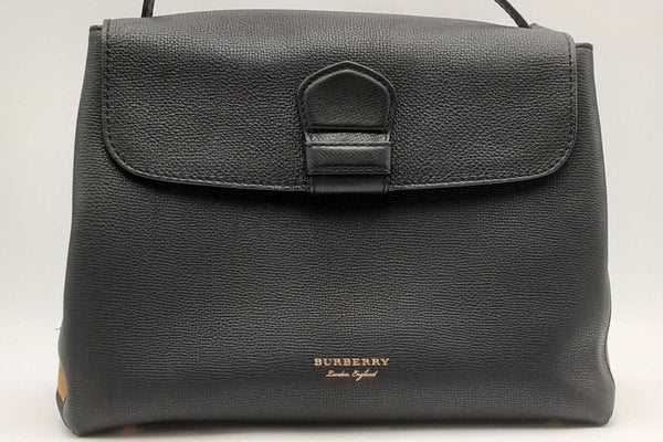 Burberry Derby House Check Camberley Black Leather Tote Bag Eb0225wxzsa