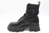 Prada Monolith Leather & Re-nylon Black Combat Boots Size 8.5 Eb0425oxzsa