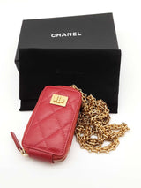 Chanel Quilted Red Leather Zip Coin Chain Pouch Eb1125wxzde
