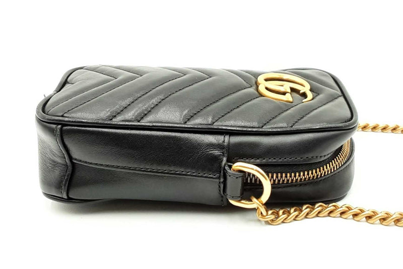 Gucci Gg Marmont Chevron Quilted Black Leather Crossbody Bag Eb0724pxzdu