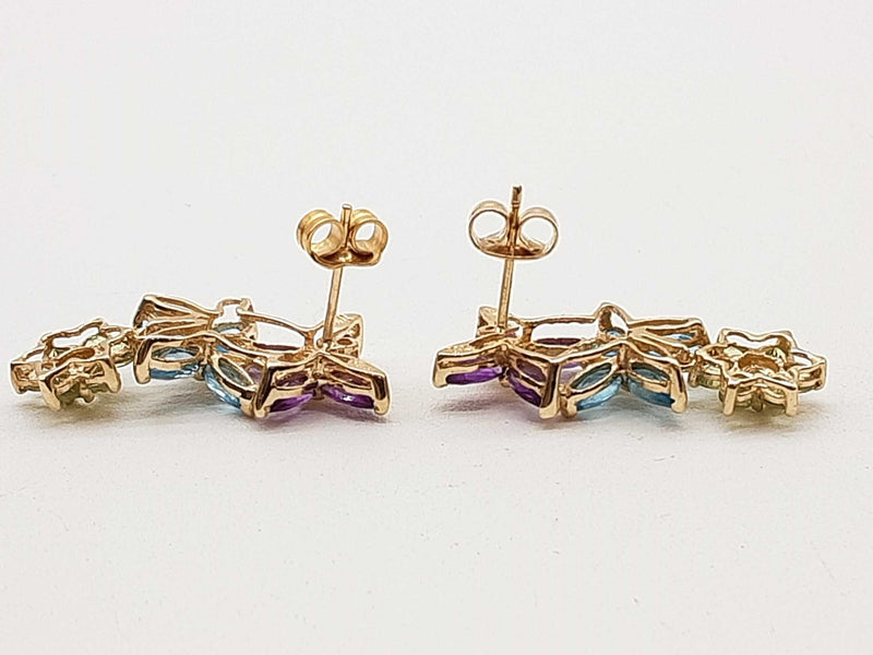 Synthetic Multicolored Stones 10k Yellow Gold 3.8g Butterfly Dangle Stud Earrings Do0425lwxde