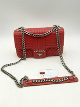 Prada Diagramme Quilted Red Leather Shoulder Bag Eb0125rxzsa