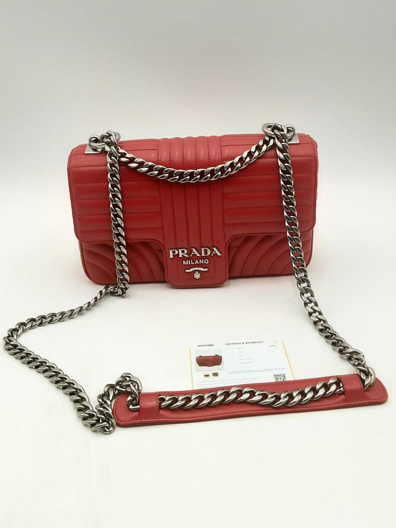 Prada Diagramme Quilted Red Leather Shoulder Bag Eb0125rxzsa