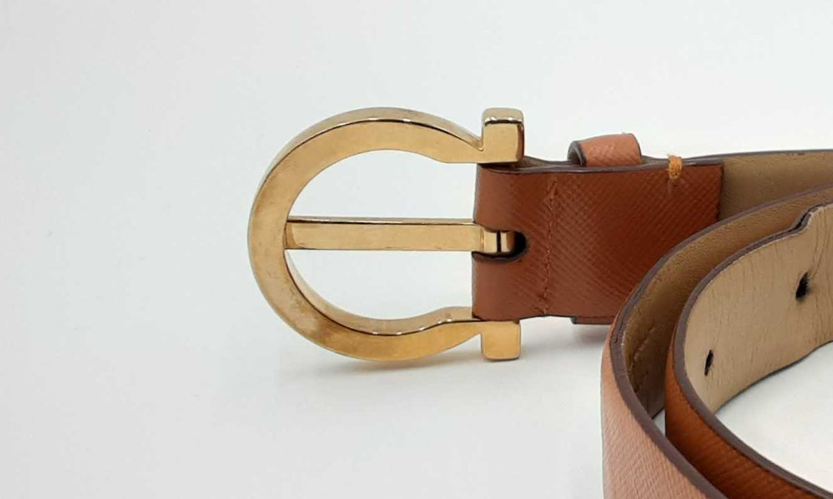 Salvatore Ferragamo Gancini Brown Leather Belt With Gold Tone Buckle E Max Pawn